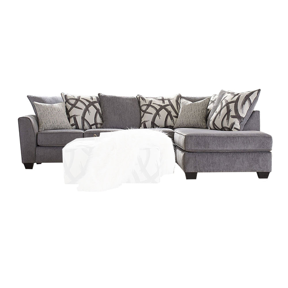 Amora Sectional L Sofa, Gray Chenille, 8 Throw Pillows, 116 Inch