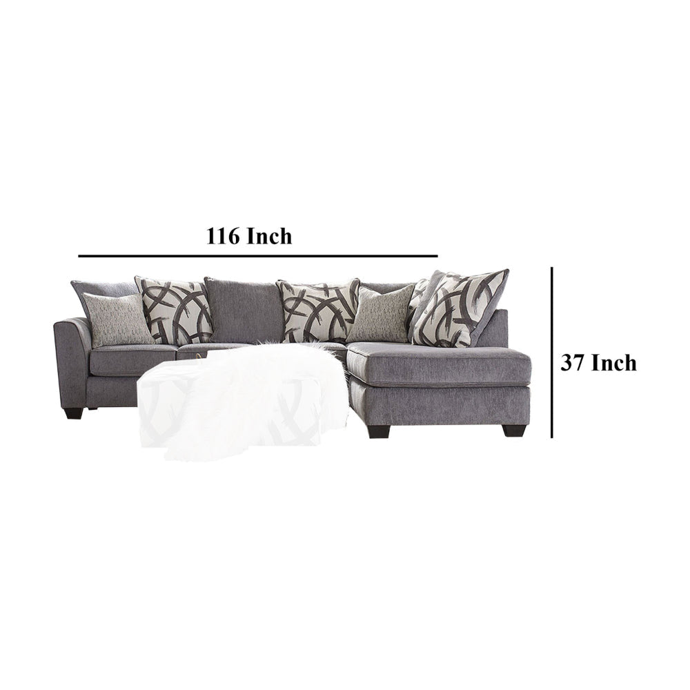 Amora Sectional L Sofa Gray Chenille 8 Throw Pillows 116 Inch BM328837