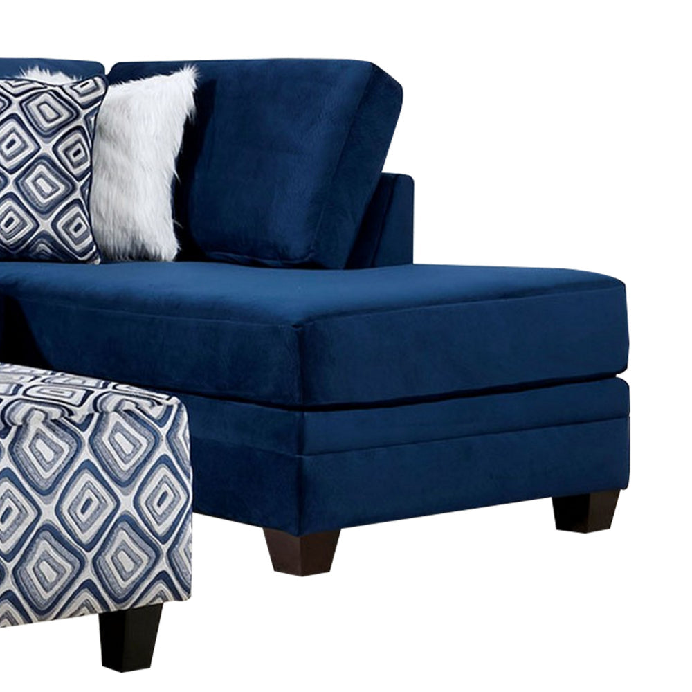 Hyna Sectional L Sofa Navy Blue Microfiber 4 Throw Pillows 124 Inch BM328838