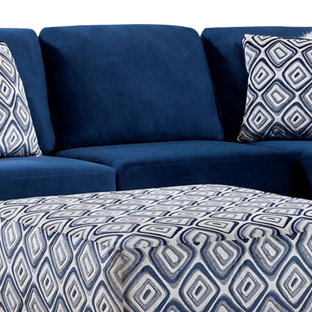 Hyna Sectional L Sofa Navy Blue Microfiber 4 Throw Pillows 124 Inch BM328838