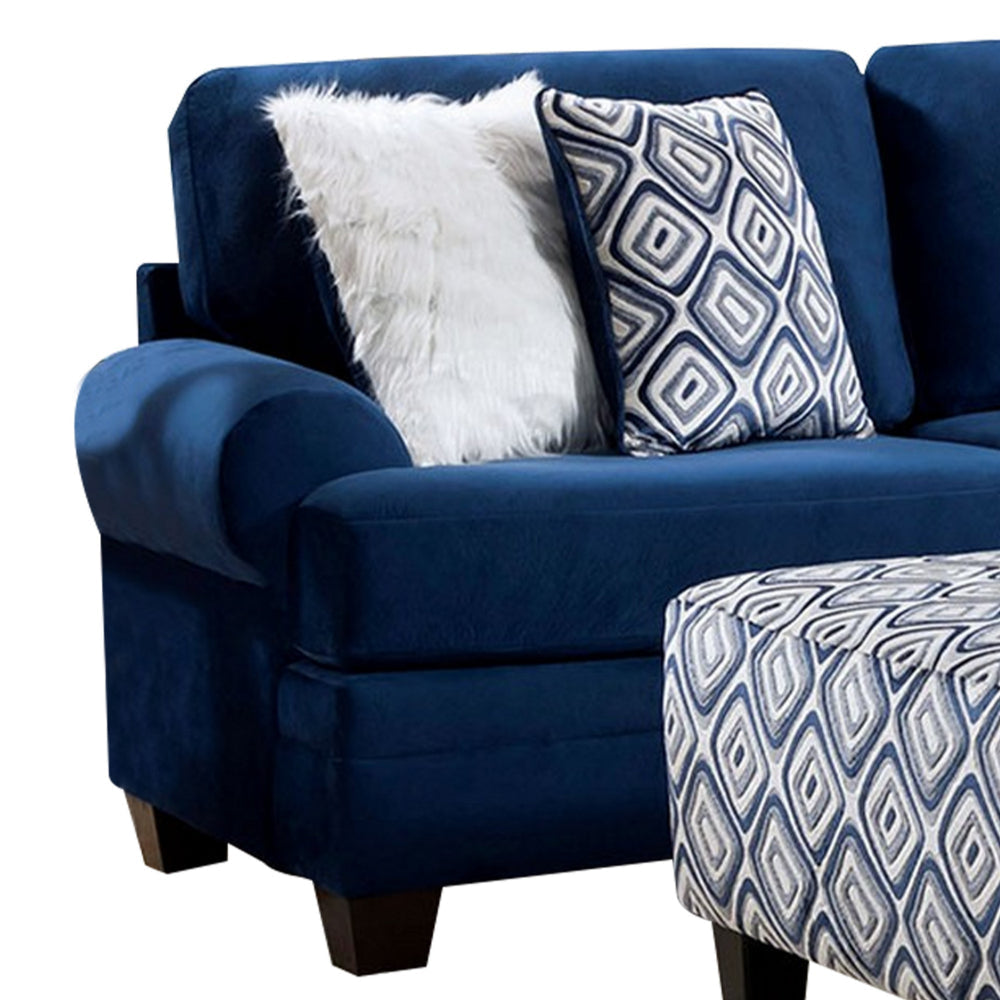 Hyna Sectional L Sofa Navy Blue Microfiber 4 Throw Pillows 124 Inch BM328838