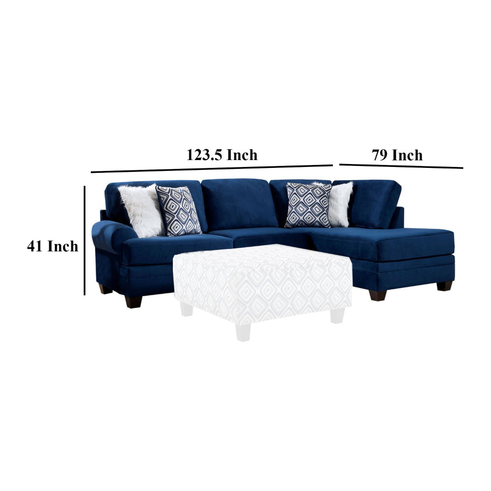 Hyna Sectional L Sofa Navy Blue Microfiber 4 Throw Pillows 124 Inch BM328838