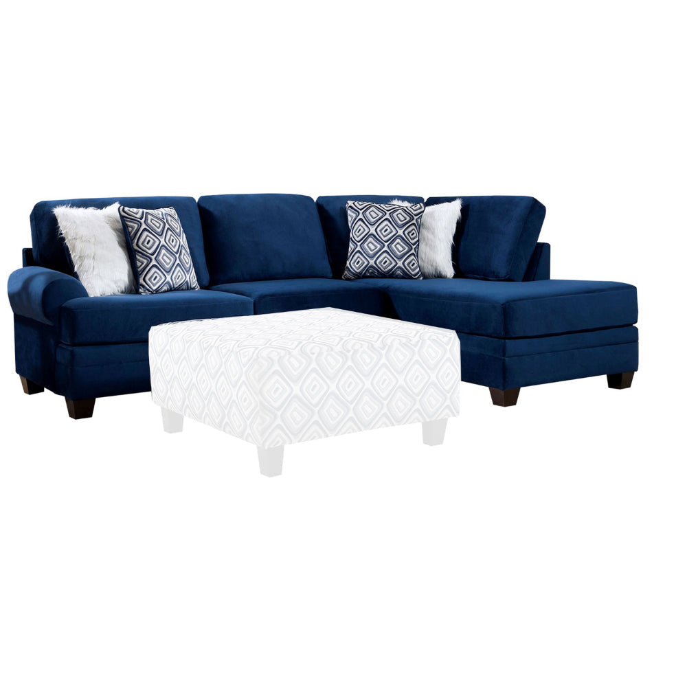 Hyna Sectional L Sofa, Navy Blue Microfiber, 4 Throw Pillows, 124 Inch
