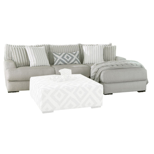 Mady Sectional L Sofa, Light Gray Chenille, 5 Accent Pillows, 112 Inch