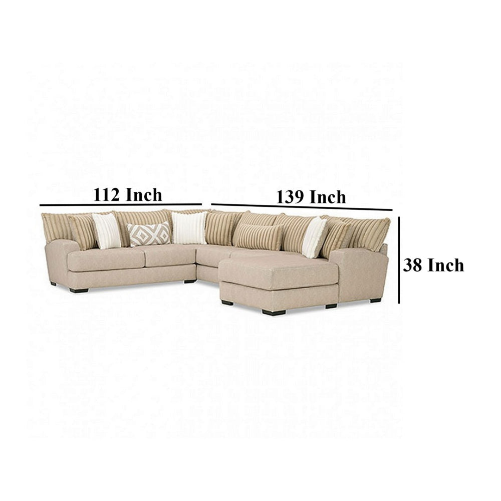 Leighton Sectional L Sofa Brown Chenille 9 Throw Pillows 139 Inch BM328844