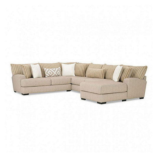 Leighton Sectional L Sofa, Brown Chenille, 9 Throw Pillows, 139 Inch
