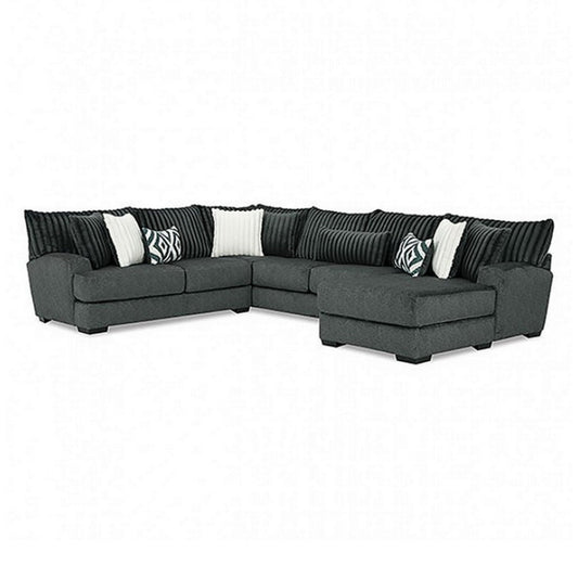 Leighton Sectional L Sofa, Gray Chenille, 9 Throw Pillows, 139 Inch