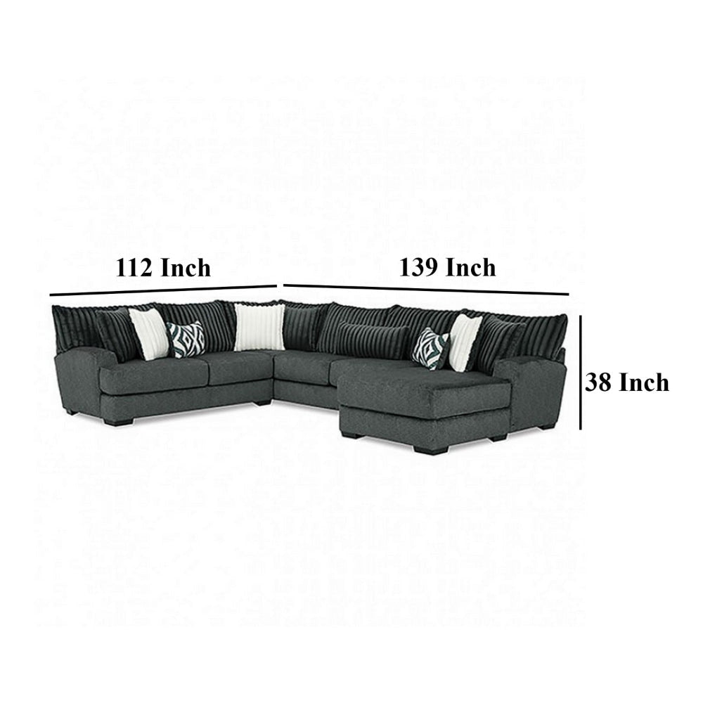 Leighton Sectional L Sofa Gray Chenille 9 Throw Pillows 139 Inch BM328845