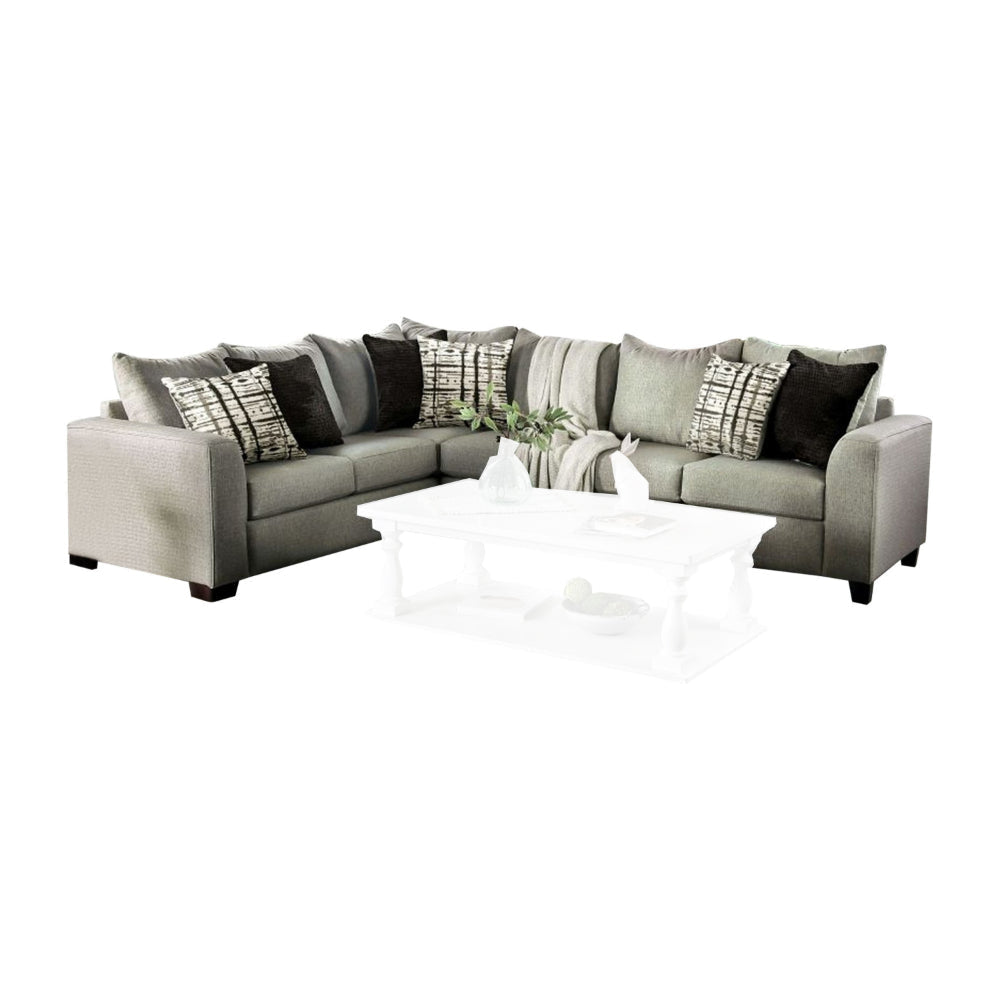 Nate Sectional L Sofa, Gray Linen,  6 Accent Throw Pillows, 107 Inch