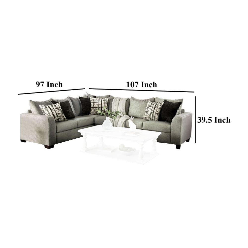 Nate Sectional L Sofa Gray Linen 6 Accent Throw Pillows 107 Inch BM328846