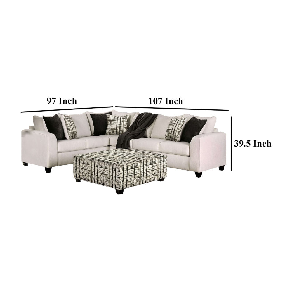 Nate Sectional L Sofa Ivory Linen 6 Accent Throw Pillows 107 Inch BM328847