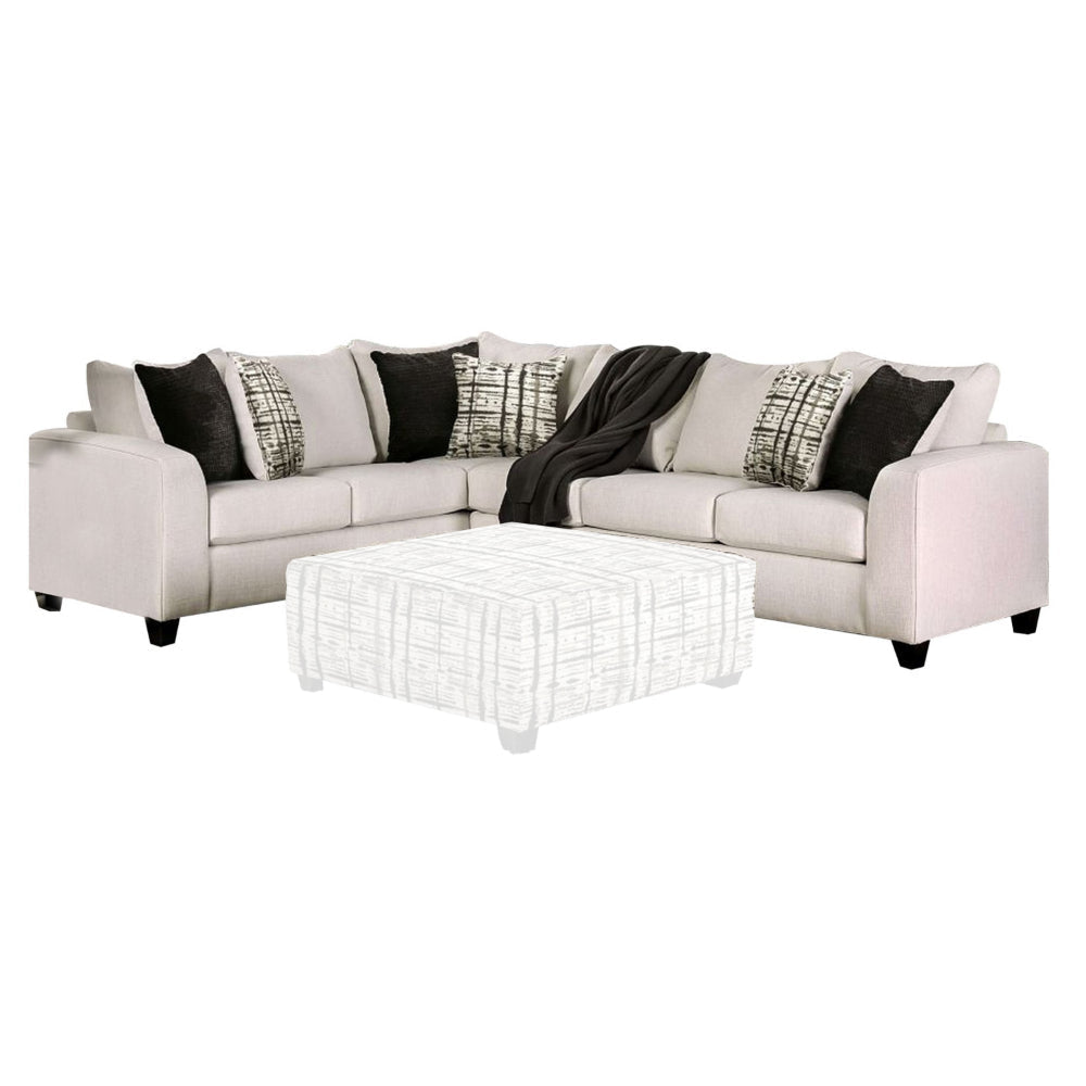 Nate Sectional L Sofa, Ivory Linen, 6 Accent Throw Pillows, 107 Inch