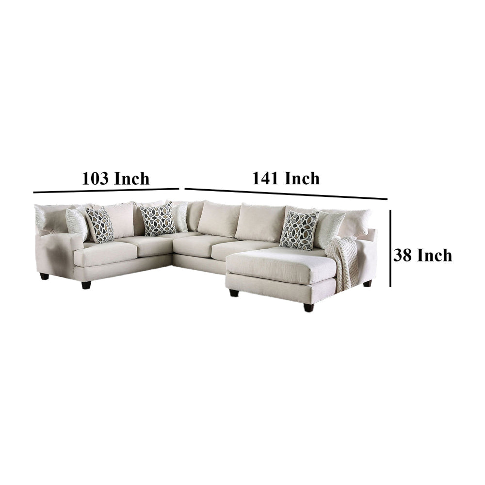 Moi Sectional Sofa Beige Fabric 6 Accent Throw Pillows 141 Inch BM328848