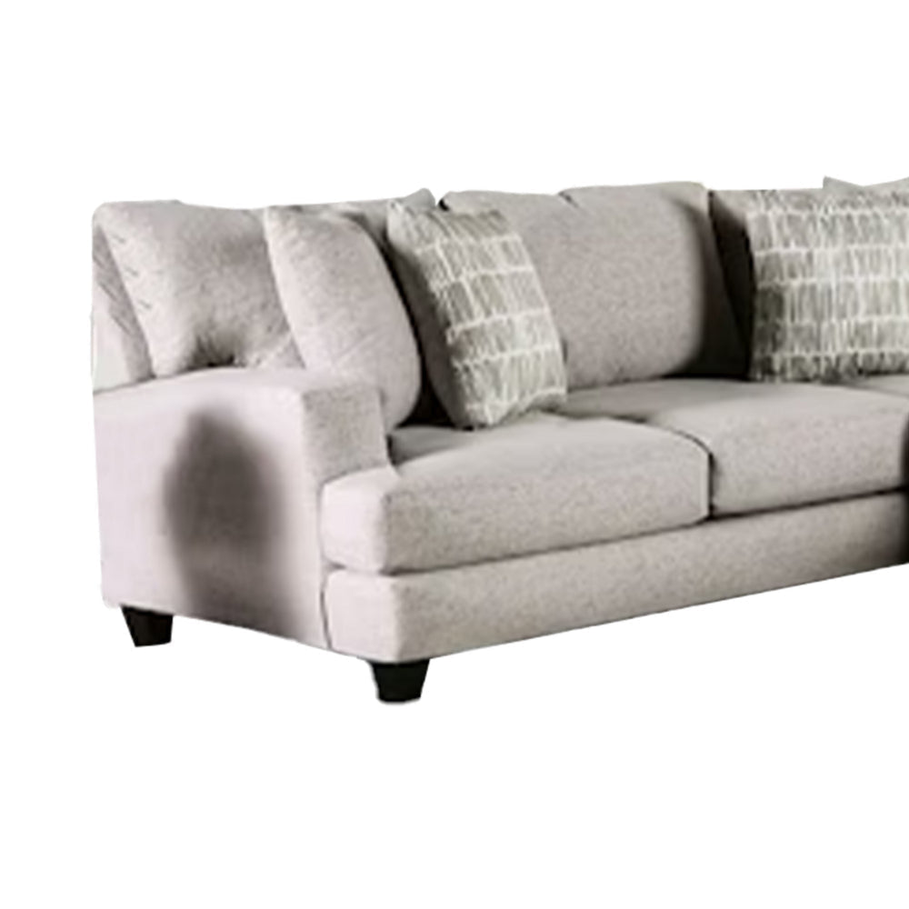 Abil Sectional Sofa Light Gray Fabric 6 Accent Pillows 141 Inch BM328849