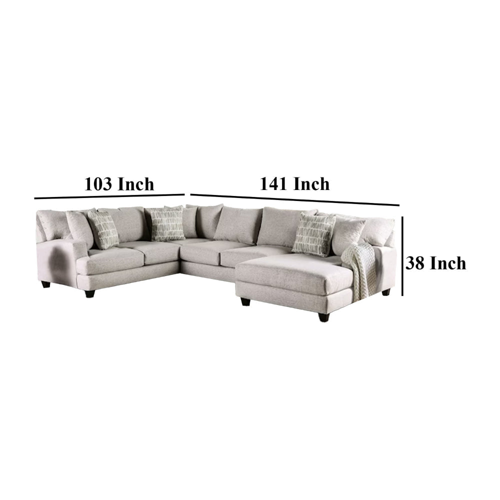 Abil Sectional Sofa Light Gray Fabric 6 Accent Pillows 141 Inch BM328849