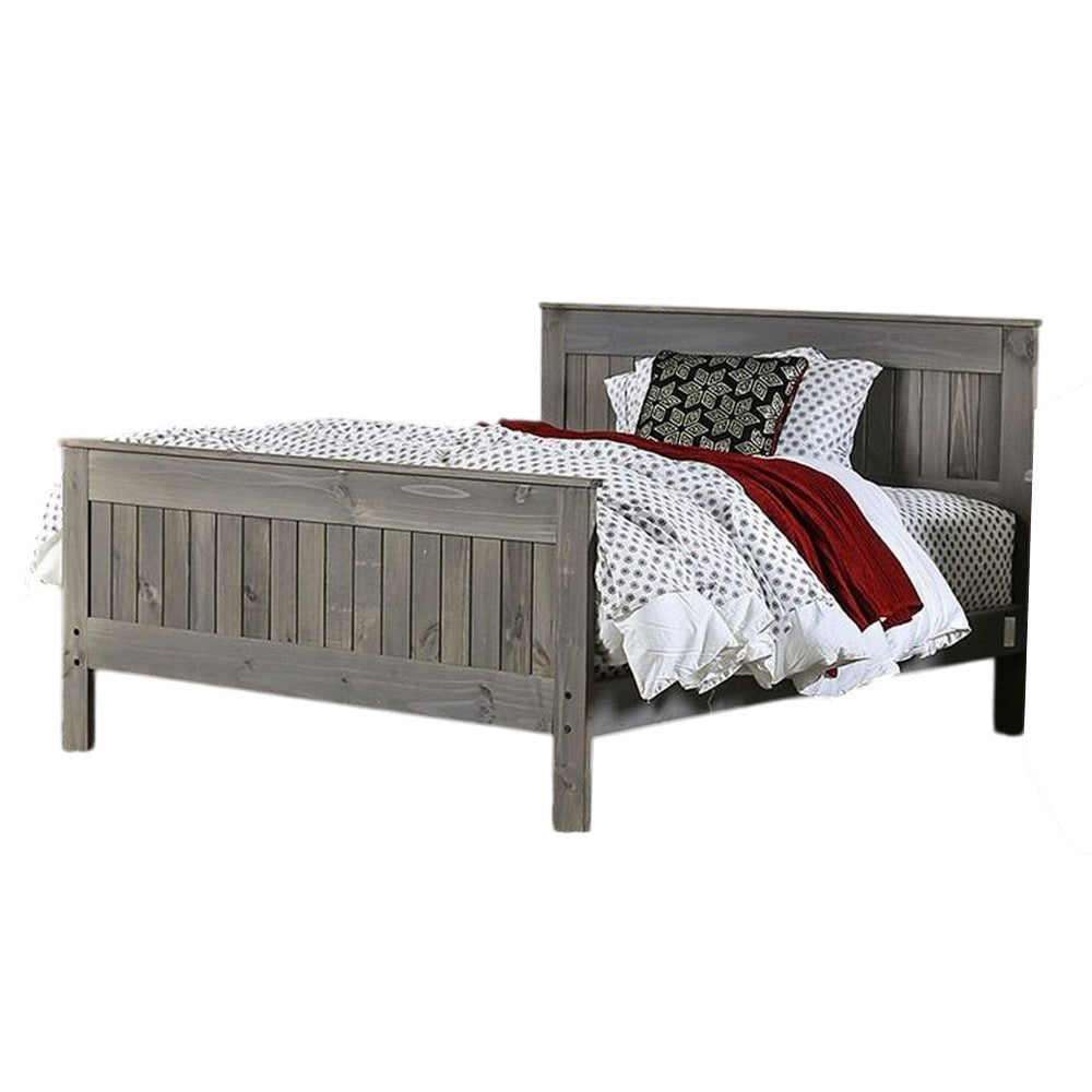 Waly Queen Bed Farmhouse Plank Style Design Classic Gray Pine Wood BM328851