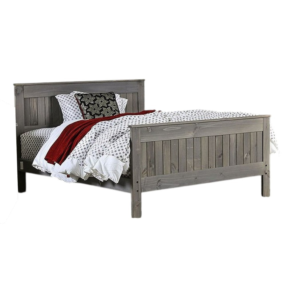 Waly Queen Bed Farmhouse Plank Style Design Classic Gray Pine Wood BM328851