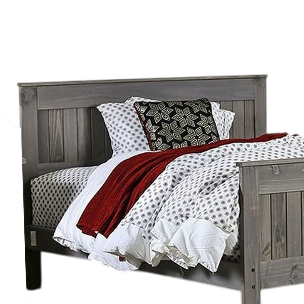Waly Queen Bed Farmhouse Plank Style Design Classic Gray Pine Wood BM328851