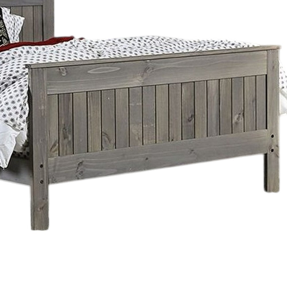 Waly Queen Bed Farmhouse Plank Style Design Classic Gray Pine Wood BM328851