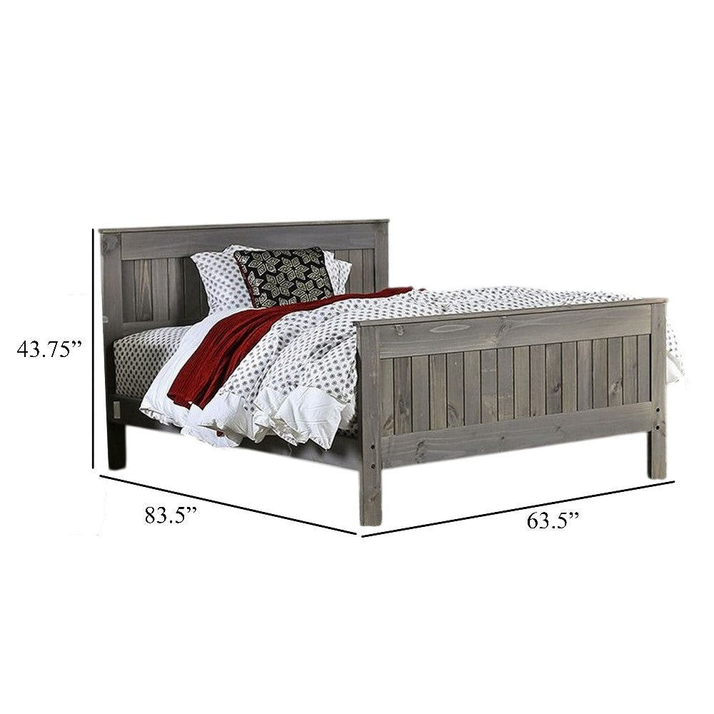 Waly Queen Bed Farmhouse Plank Style Design Classic Gray Pine Wood BM328851