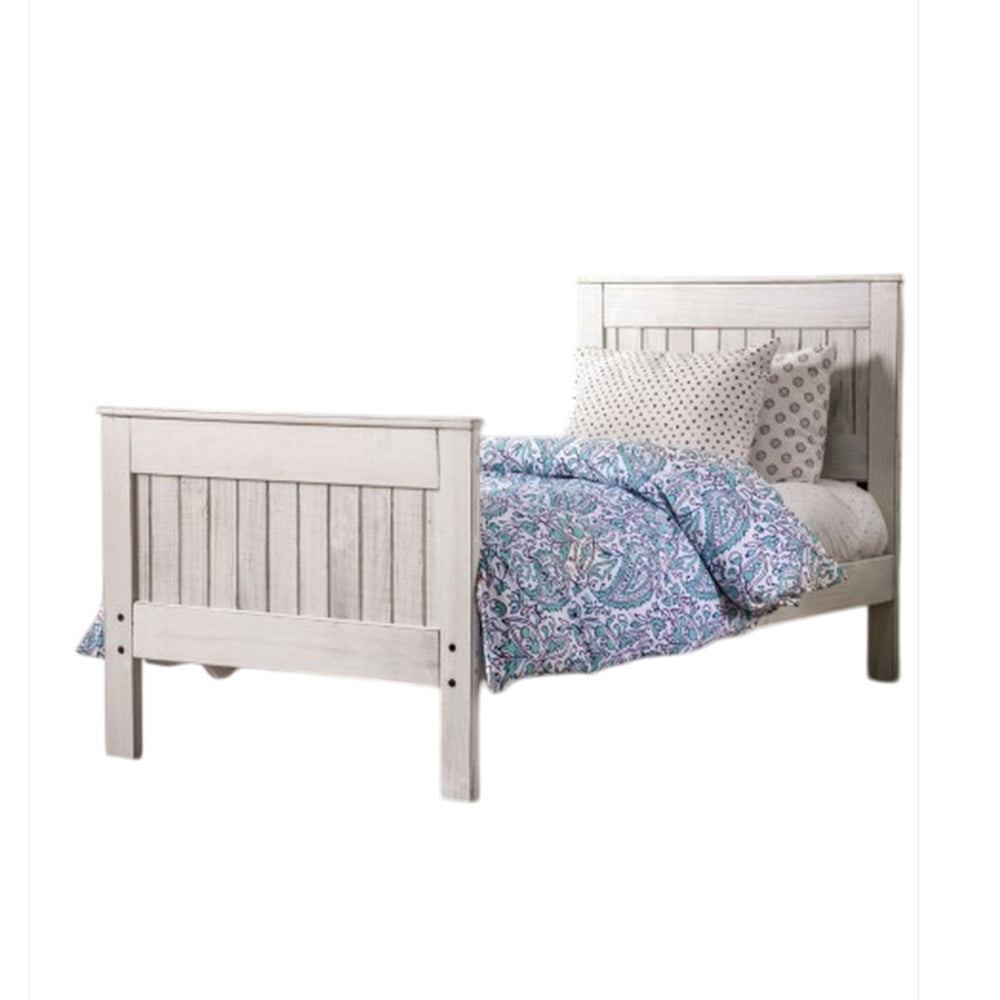 Waly Full Bed Farmhouse Plank Design Classic White Solid Pine Wood