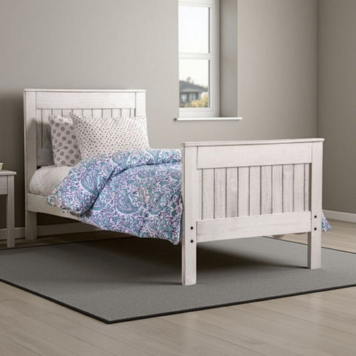 Waly Full Bed, Farmhouse Plank Design, Classic White Solid Pine Wood