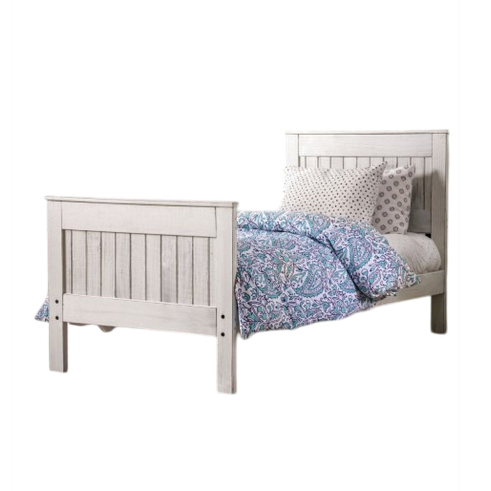 Waly Queen Bed Farmhouse Plank Design Classic White Solid Pine Wood