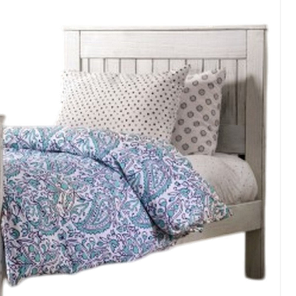 Waly Queen Bed Farmhouse Plank Design Classic White Solid Pine Wood
