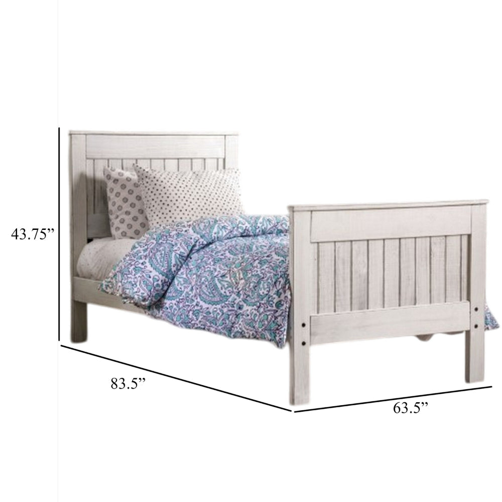 Waly Queen Bed Farmhouse Plank Design Classic White Solid Pine Wood