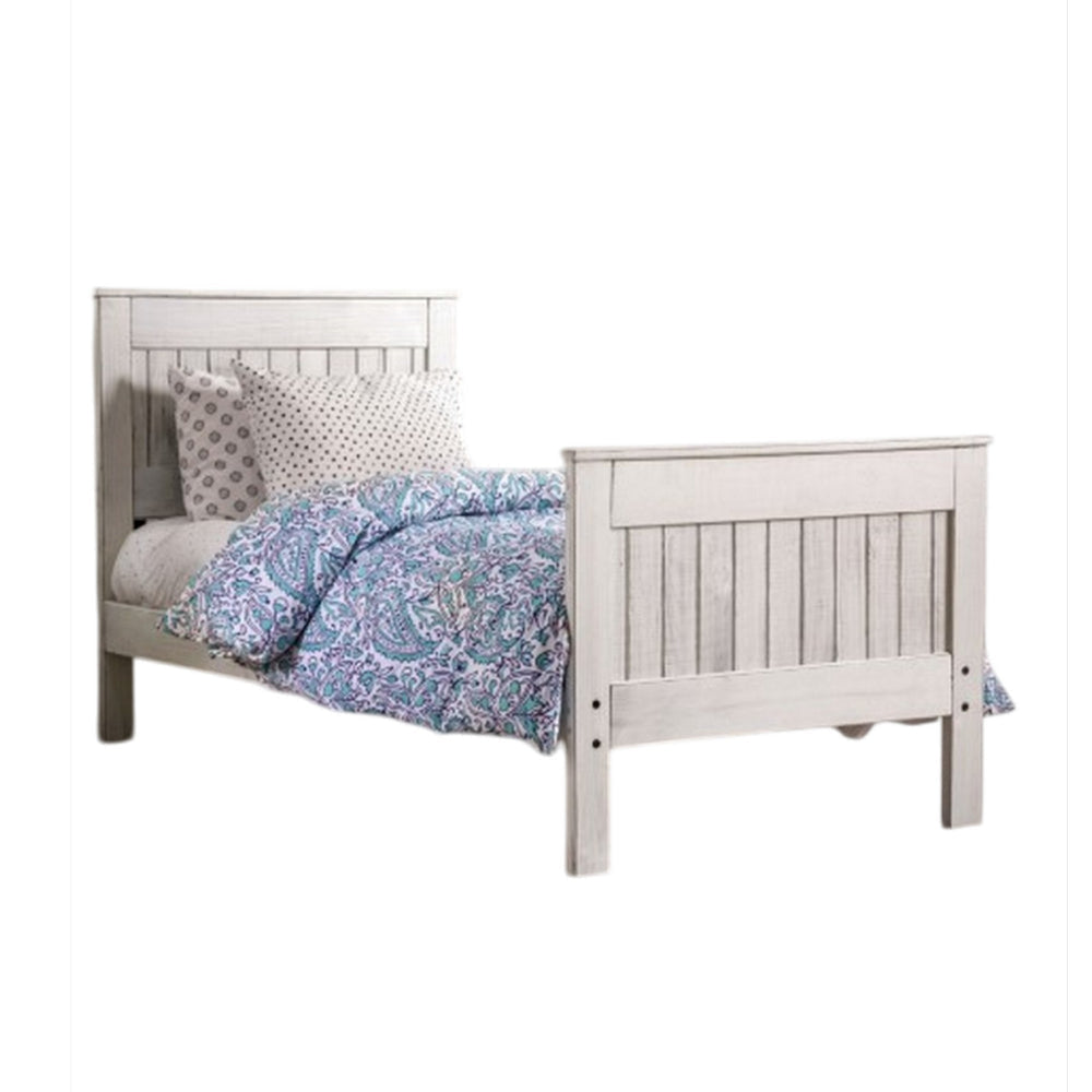 Waly Queen Bed, Farmhouse Plank Design, Classic White Solid Pine Wood
