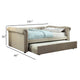 Leap Queen Daybed with Trundle Button Tufting Beige Linen Upholstery BM328856