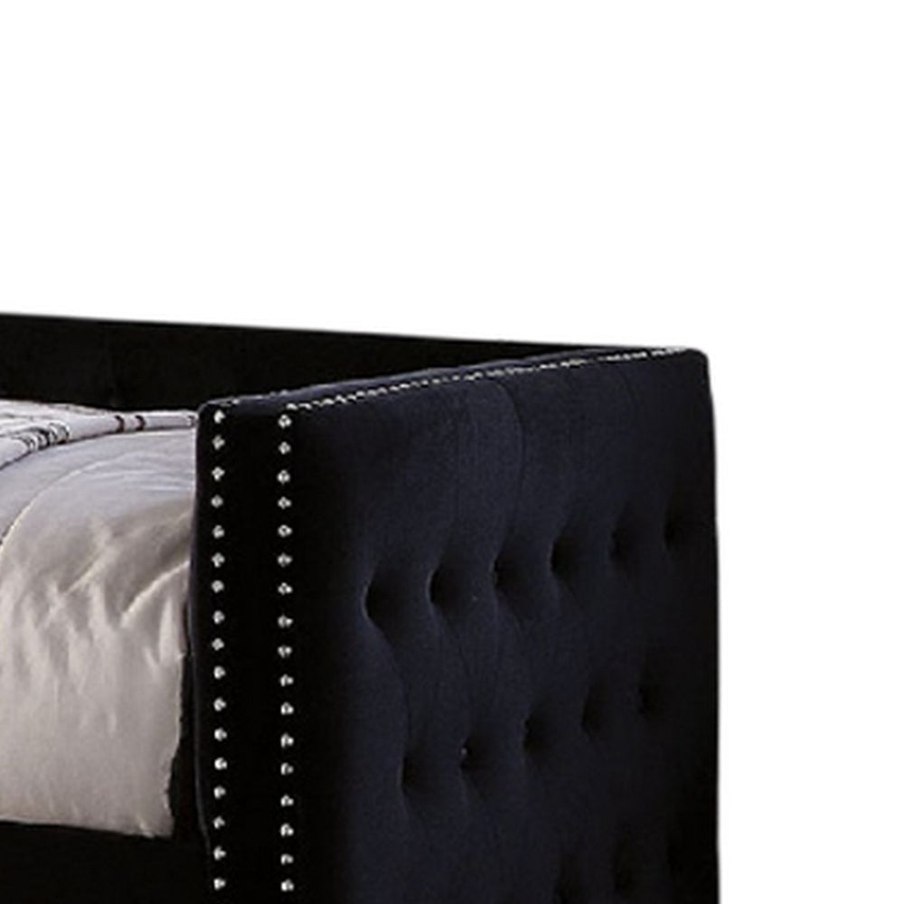 Suzo Daybed with Trundle Black Flannelette Upholstery Nailhead Trim BM328859