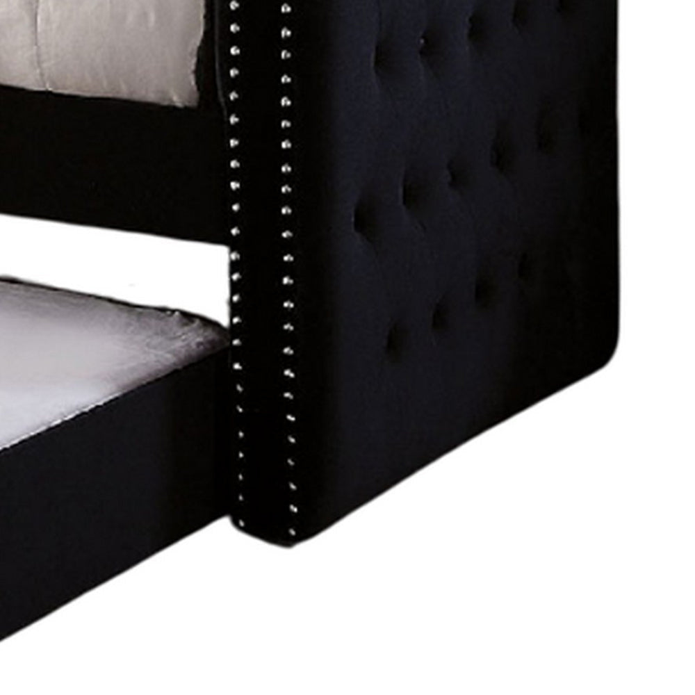 Suzo Daybed with Trundle Black Flannelette Upholstery Nailhead Trim BM328859