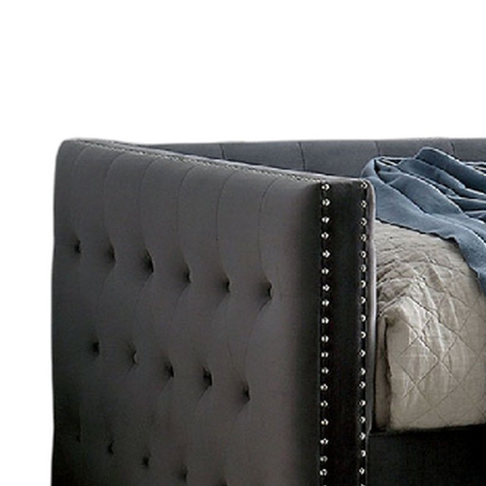 Suzo Daybed with Trundle Gray Flannelette Upholstery Nailhead Trim BM328860