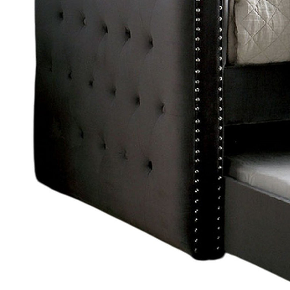 Suzo Daybed with Trundle Gray Flannelette Upholstery Nailhead Trim BM328860