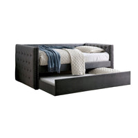 Suzo Daybed with Trundle, Gray Flannelette Upholstery, Nailhead Trim