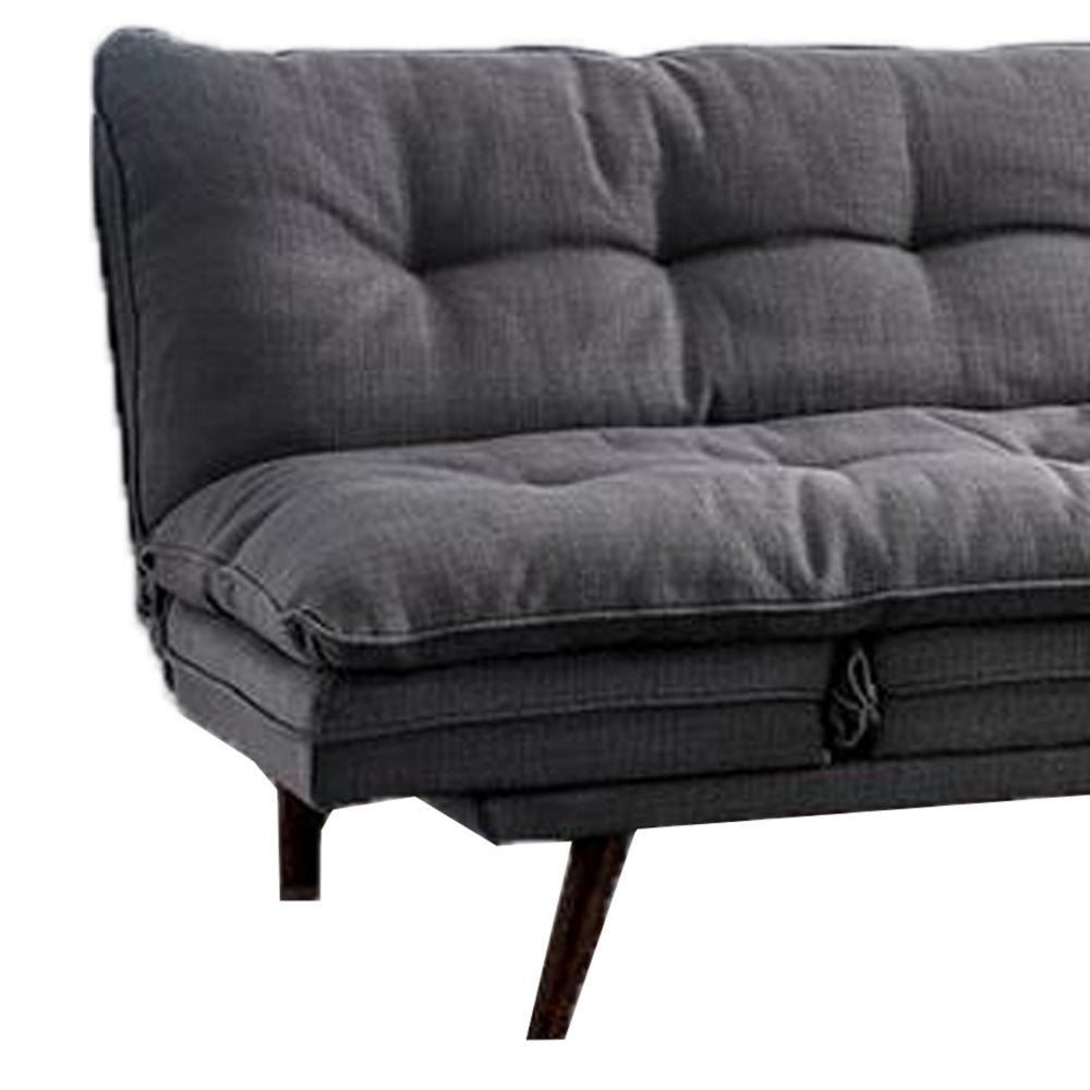 Futon Sofa Gray Fabric Upholstered Button Tufting Solid Wood Frame BM328865