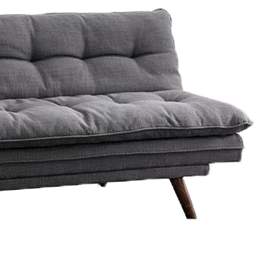 Futon Sofa Gray Fabric Upholstered Button Tufting Solid Wood Frame BM328865
