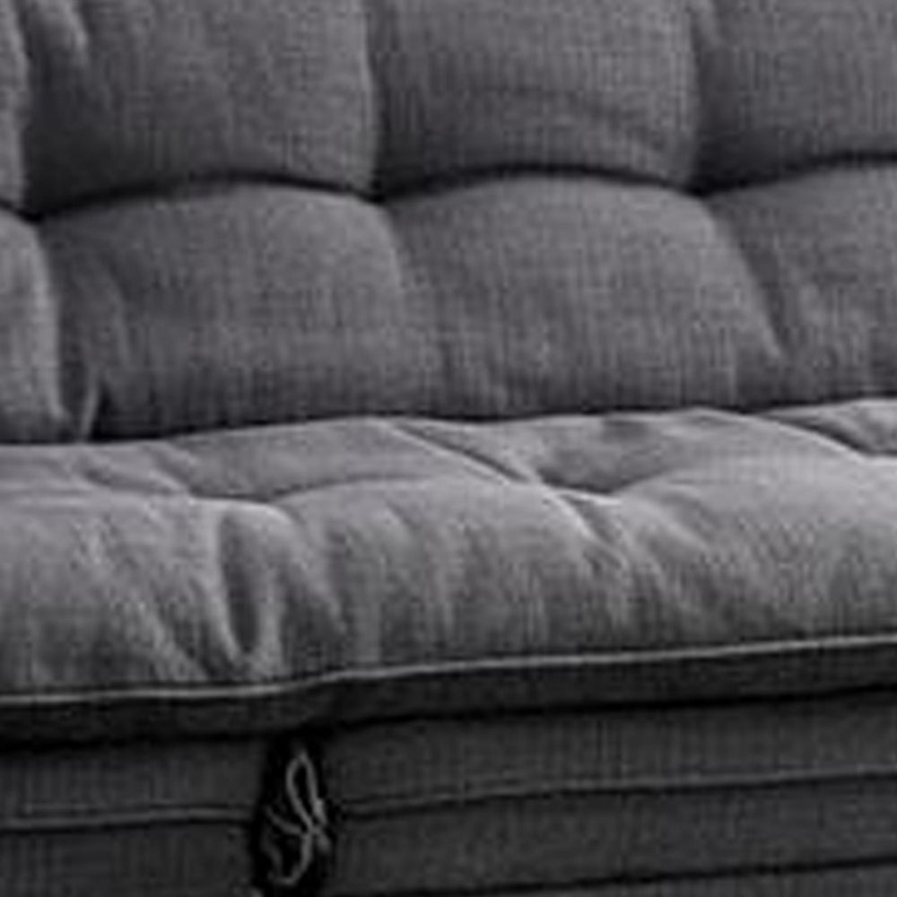 Futon Sofa Gray Fabric Upholstered Button Tufting Solid Wood Frame BM328865