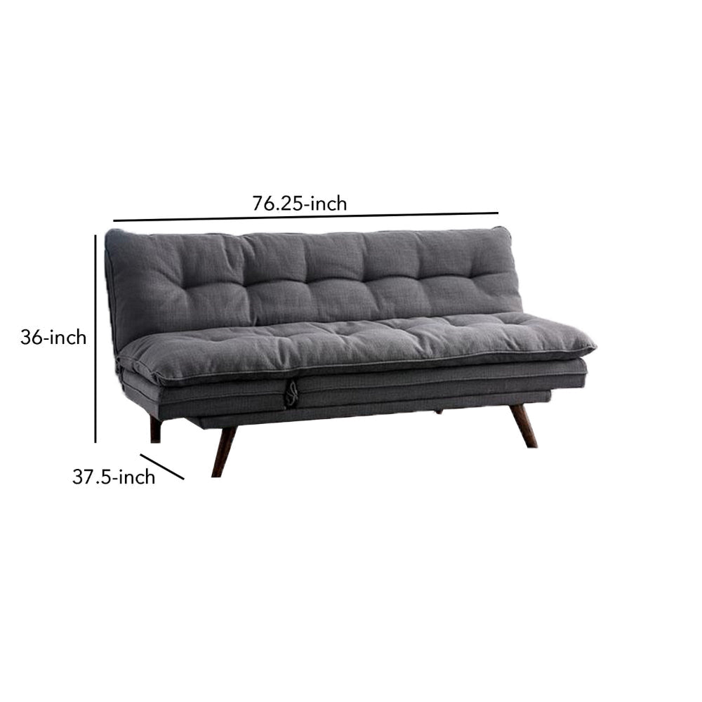 Futon Sofa Gray Fabric Upholstered Button Tufting Solid Wood Frame BM328865