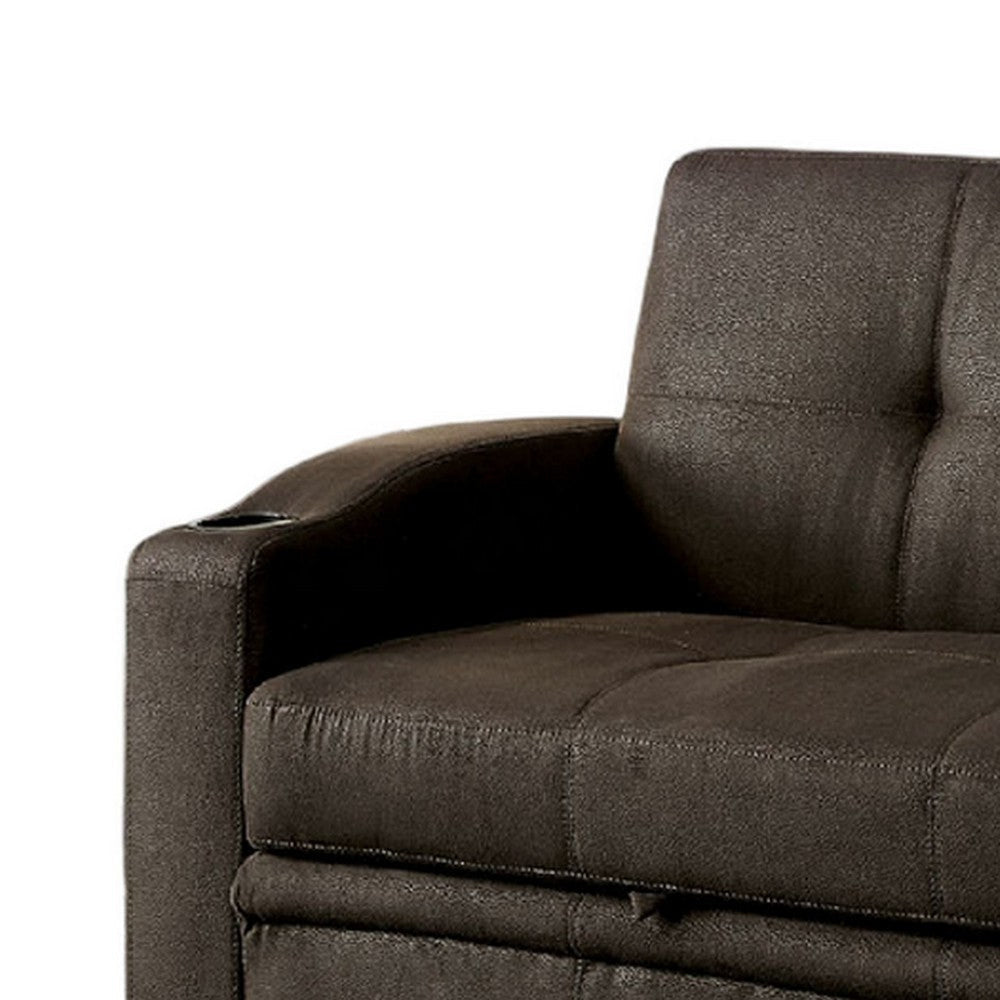 Futon Sofa Brown Fabric Upholstery Pull Out Base Button Tufting BM328866