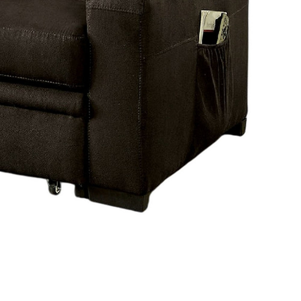 Futon Sofa Brown Fabric Upholstery Pull Out Base Button Tufting BM328866