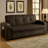 Futon Sofa, Brown Fabric Upholstery, Pull Out Base, Button Tufting