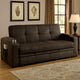 Futon Sofa, Brown Fabric Upholstery, Pull Out Base, Button Tufting