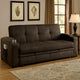Futon Sofa, Brown Fabric Upholstery, Pull Out Base, Button Tufting