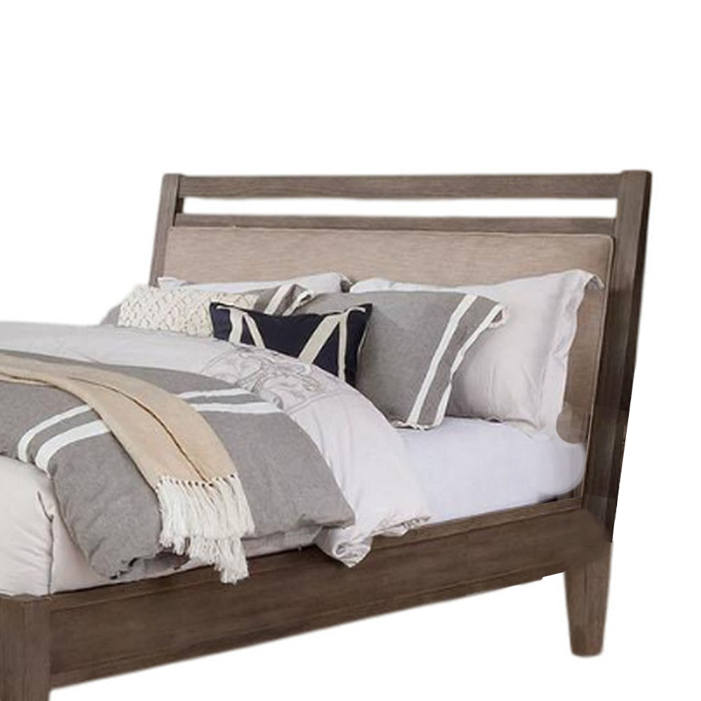 Wana Queen Size Bed with Beige Headboard Gray Brown Solid Wood