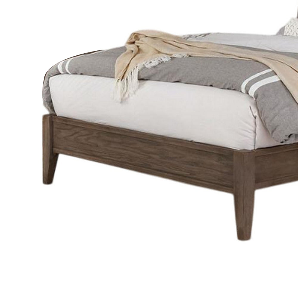 Wana Queen Size Bed with Beige Headboard Gray Brown Solid Wood