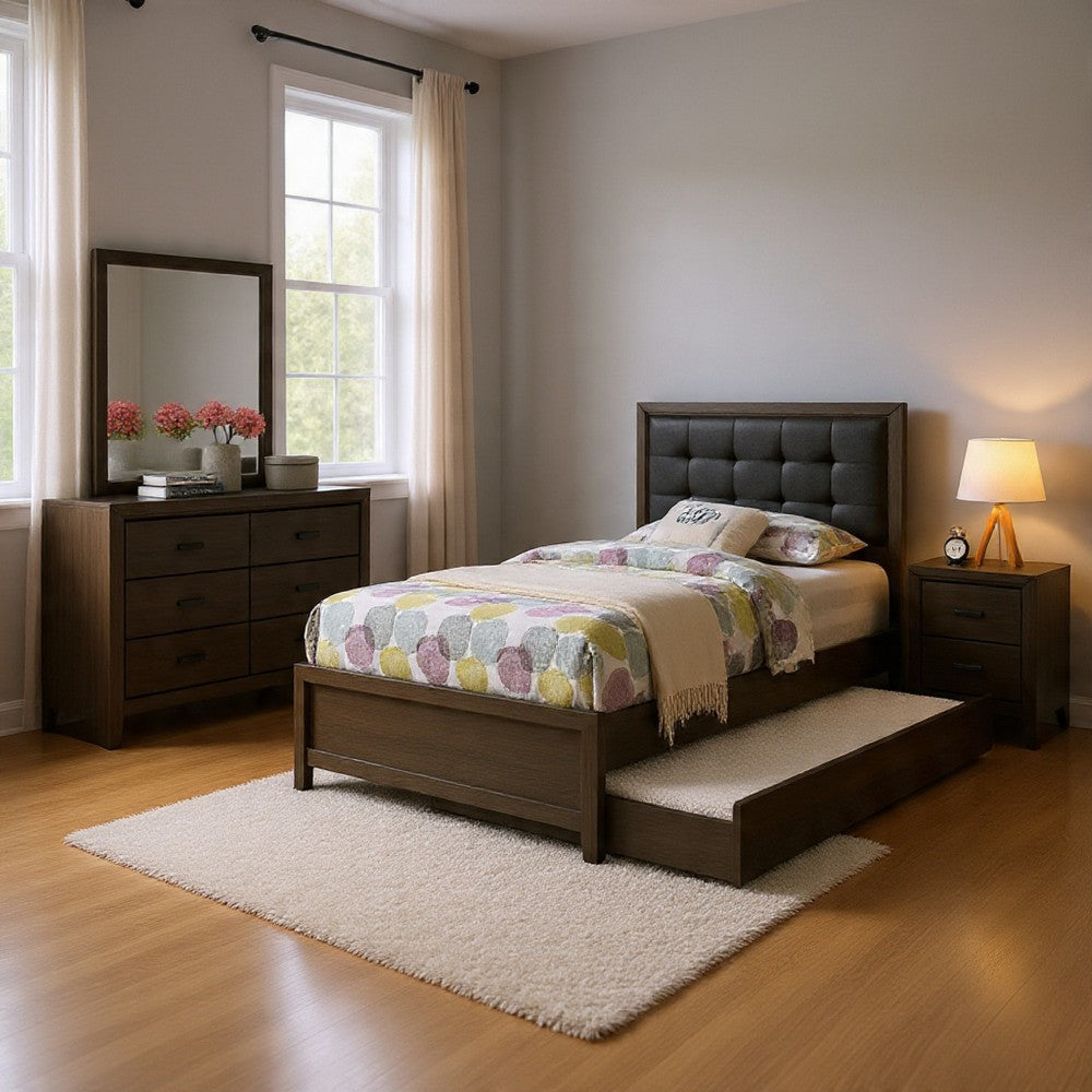 Meli 4pc Full Size Bedroom Set, Upholstered, Dresser, Gray Solid Wood