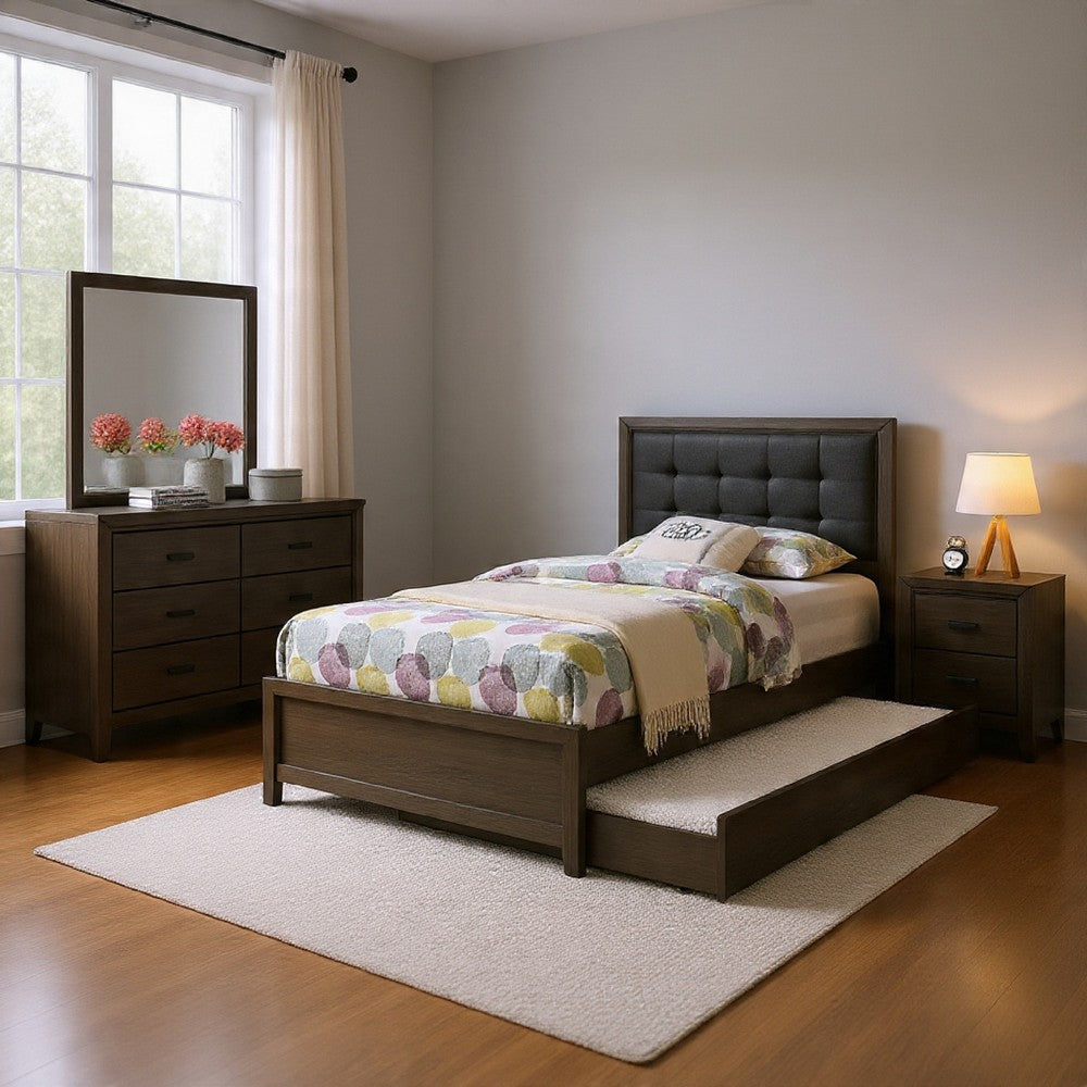 Meli 4pc Full Size Bedroom Set, Upholstered, Dresser, Gray Solid Wood