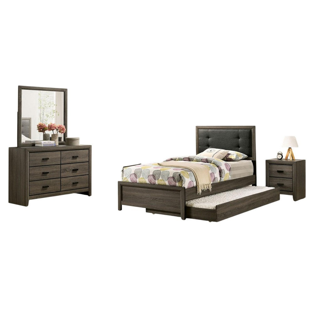 Meli 4pc Full Size Bedroom Set, Upholstered, Dresser, Gray Solid Wood